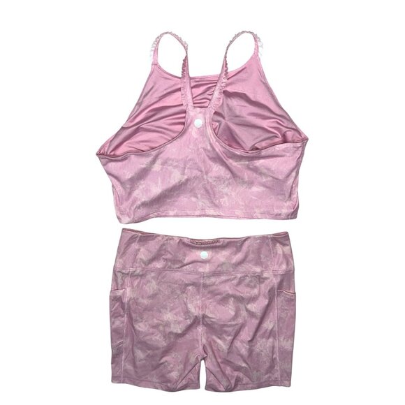 Tie-Dye Sports Bra & Shorts Set Sz XXL Pink Ruffled Straps Womens Activewear By - Picture 6 of 10